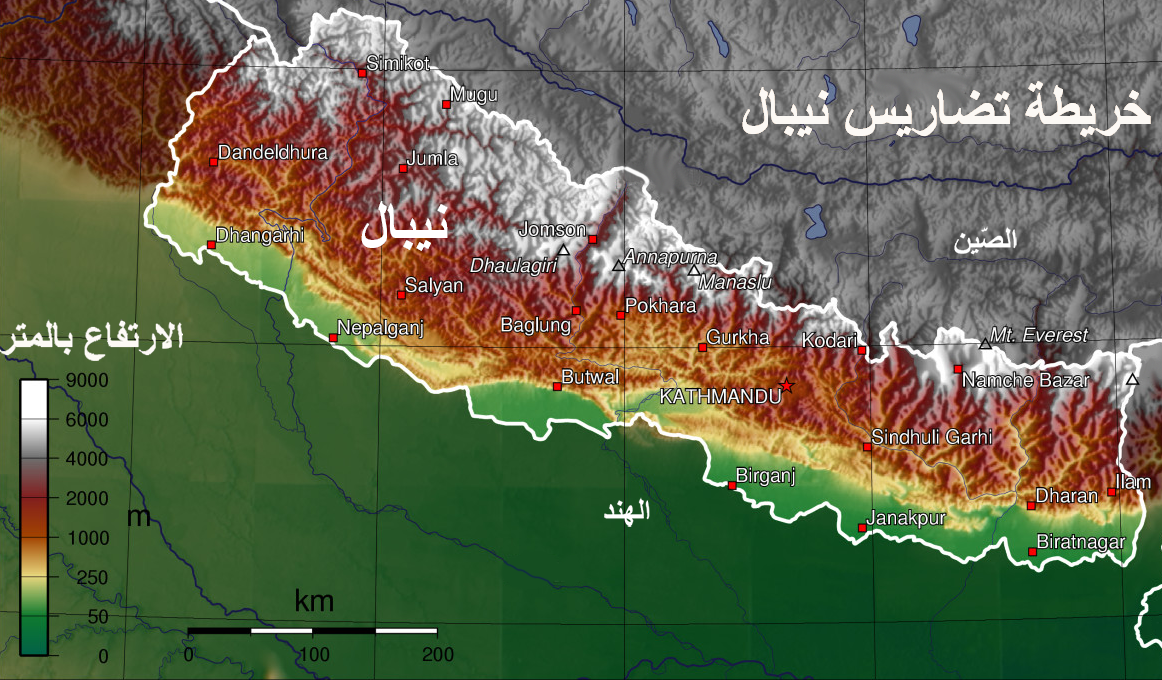 خريطة تضاريس نيبال