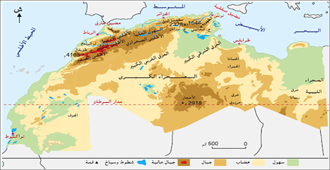 خريطة تضاريس المغرب العربي